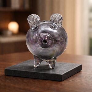 Art Glass Pig Bank - Iridescent Purple